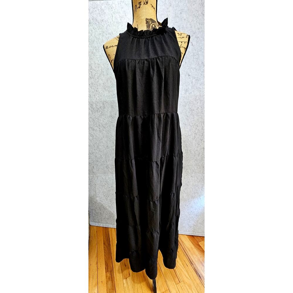 Periwinkle Tiered Maxi Dress Island House Bow Sleeveless Black Sz S New w/tags